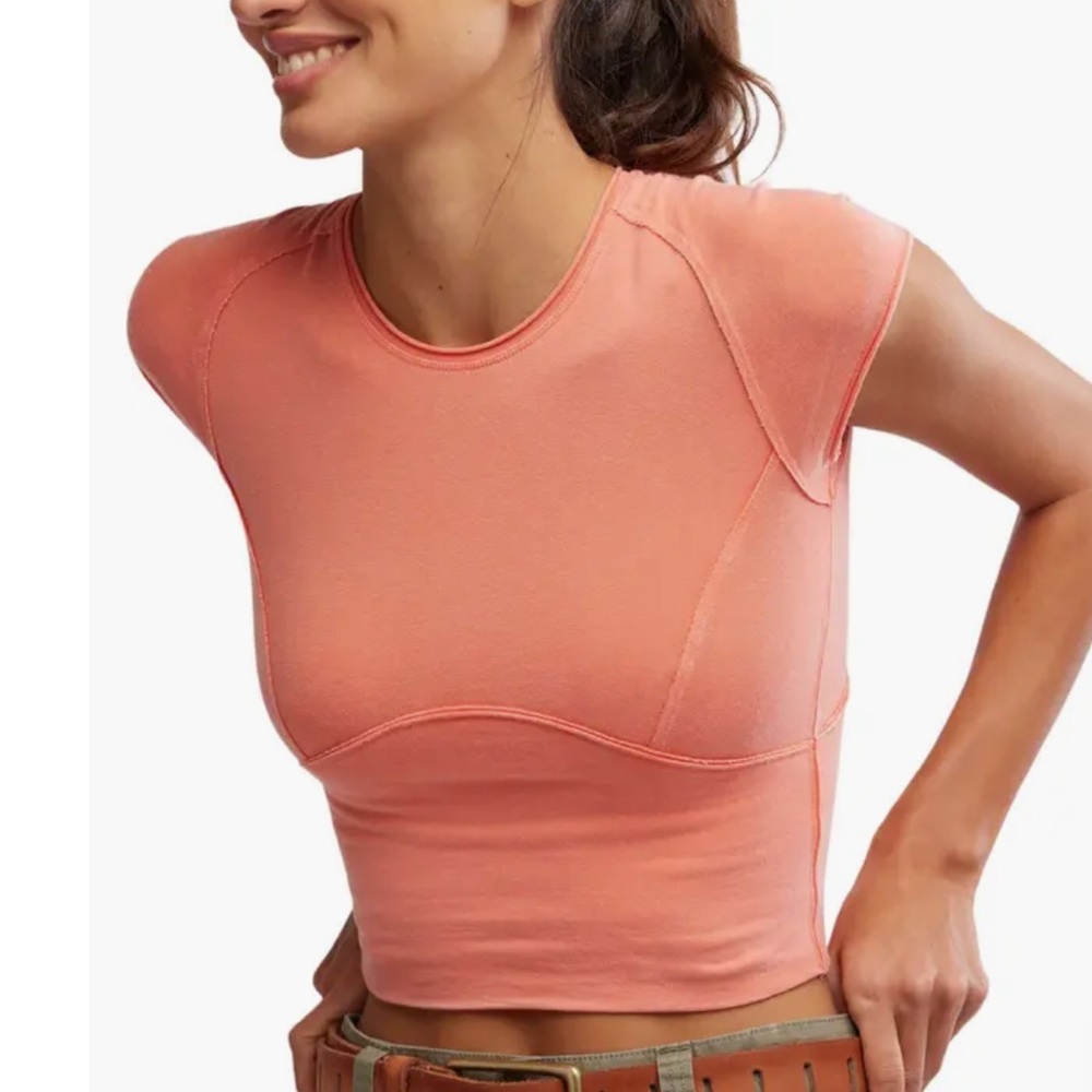 Free People Protagonist Thriving Coral Crop Top
